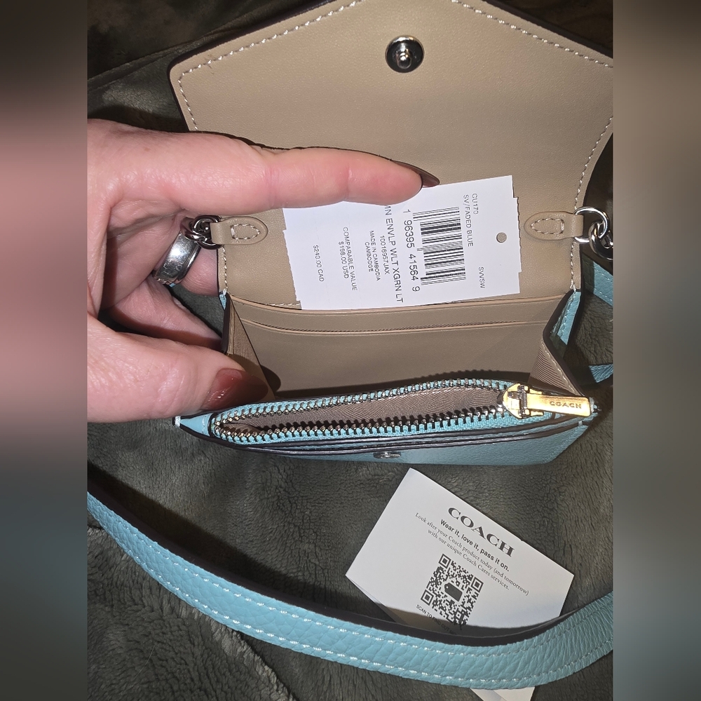 NIB Coach Light Blue Mini Envelope Wallet With Strap - Picture 4 of 7